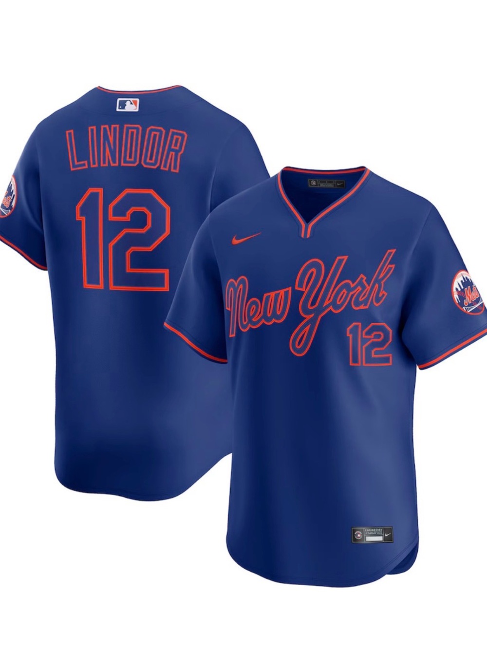 Authentic Nike Kids New York Mets Royal Blue and Orange Lindor #12 Jersey